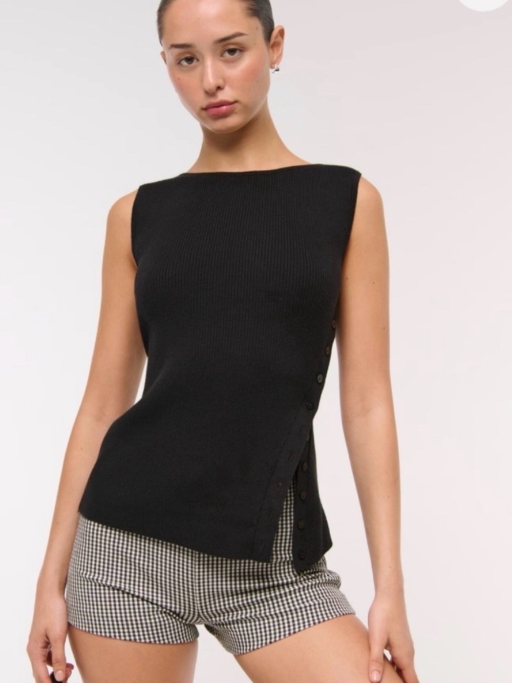 Abercrombie & Fitch Black Ribbed Button-Side Tank Top